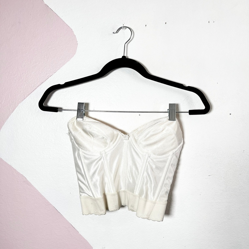 Vintage White Bustier Strapless Corset‎ Bra Women's Size 32C Bridal